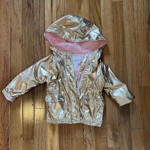 Cat & Jack Metallic Gold Raincoat with Pink Interior